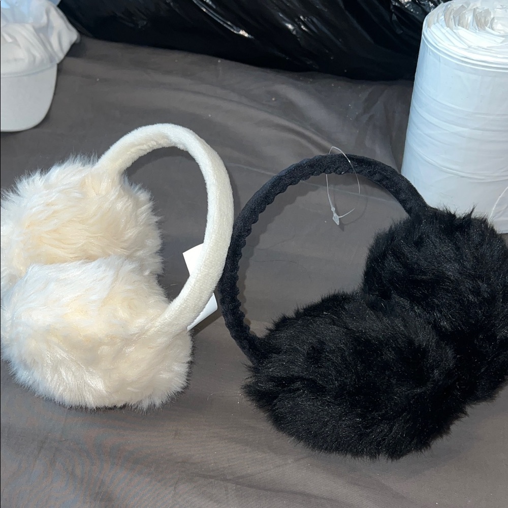 Two Furry  Black and White Headphones
